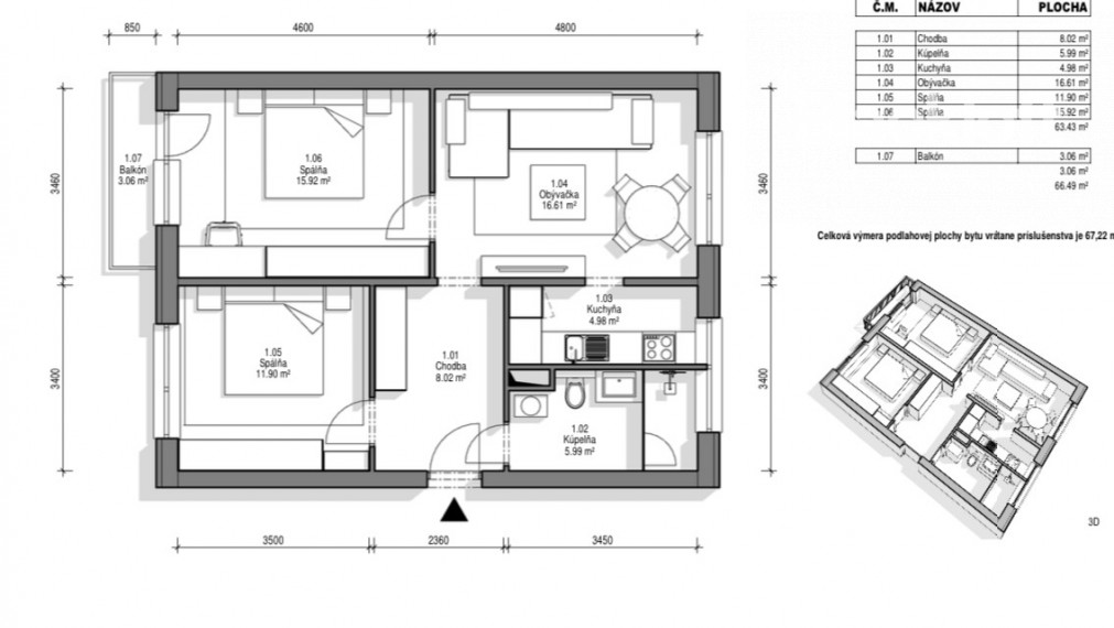 Družba - Svetlý 3-izbový byt