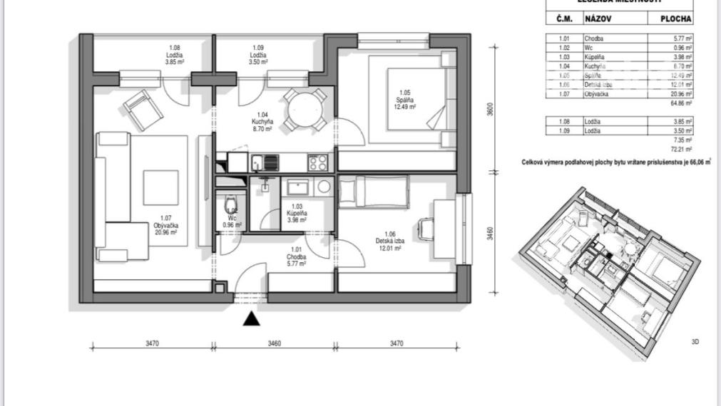 Priestranný 3-izbový byt s dvoma lodžiami